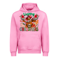 Fuchsia Pink Happy Christmas Cow Urban Hoodie - CowhideDigitalArt