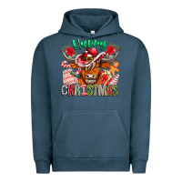 Pigment Midnight Navy Happy Christmas Cow Urban Hoodie - CowhideDigitalArt