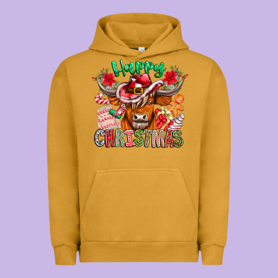 Happy Christmas Cow Urban Hoodie Designed By Cowhidedigitalart