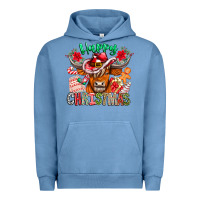 Pigment Pebble Blue Happy Christmas Cow Urban Hoodie - CowhideDigitalArt