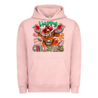 Pigment Salmon Happy Christmas Cow Urban Hoodie - CowhideDigitalArt
