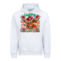 White Happy Christmas Cow Urban Hoodie - CowhideDigitalArt