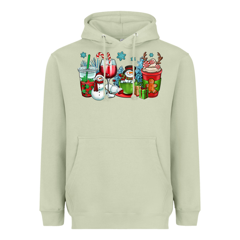 Christmas Snowman Coffee Cups Heavyweight Hoodie by OliviaCreatesArt | Teevron