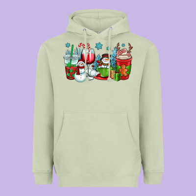 Christmas Snowman Coffee Cups Heavyweight Hoodie Designed By Oliviacreatesart