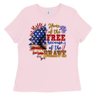 Bubblegum Pink home of the free because of the brave Ladies Tee - NancyCooperArtShop
