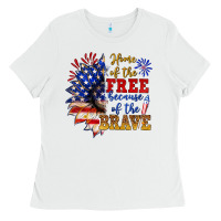 White home of the free because of the brave Ladies Tee - NancyCooperArtShop