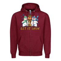Burgundy let it snow reindeer snowman Zipper Hoodie - CowGirlArtShop