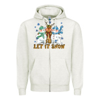 Oatmeal Heather let it snow reindeer snowman Zipper Hoodie - CowGirlArtShop