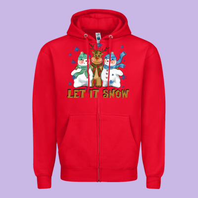 Let It Snow Reindeer Snowman Zipper Hoodie Designed By Cowgirlartshop