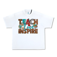 White Teach Love Inspire With Leopard Urban Heavy Tee - BundleAndBundleShop