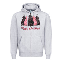 Heather Grey pink merry christmas Zipper Hoodie - CowGirlArtShop