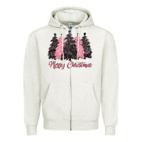 Oatmeal Heather pink merry christmas Zipper Hoodie - CowGirlArtShop