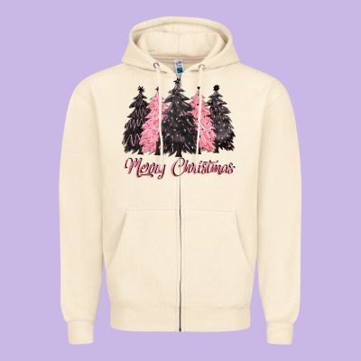 Pink Merry Christmas Zipper Hoodie Designed By Cowgirlartshop