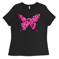 Black pink ribbon breast cancer butterfly Ladies Tee - Jasminsmagicworld