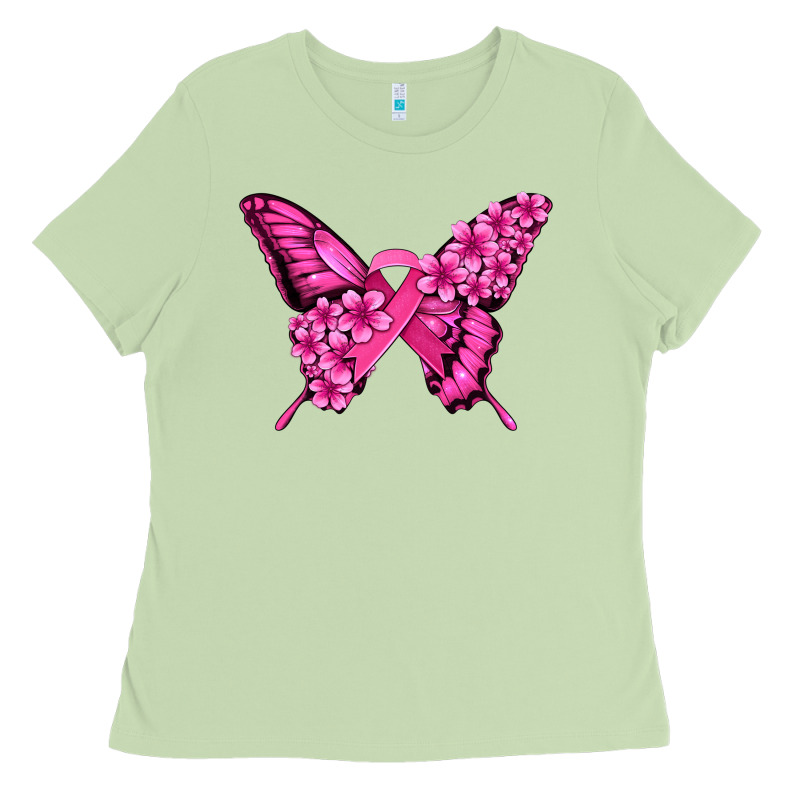 Pink Ribbon Breast Cancer Butterfly Ladies Tee by Jasminsmagicworld | Teevron