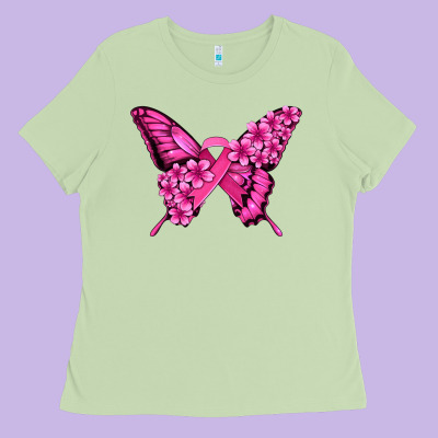Pink Ribbon Breast Cancer Butterfly Ladies Tee Designed By Jasminsmagicworld