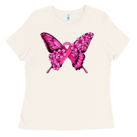 Bone pink ribbon breast cancer butterfly Ladies Tee - Jasminsmagicworld