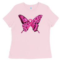 Bubblegum Pink pink ribbon breast cancer butterfly Ladies Tee - Jasminsmagicworld