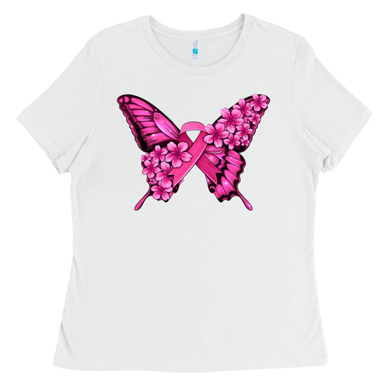 Pink Ribbon Breast Cancer Butterfly Ladies Tee by Jasminsmagicworld | Teevron