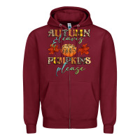 Burgundy autumn leaves and pumpkins please Zipper Hoodie - CowGirlArtShop