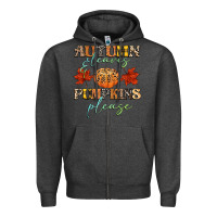 Charcoal Heather autumn leaves and pumpkins please Zipper Hoodie - CowGirlArtShop