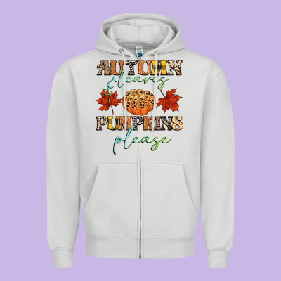 Autumn Leaves And Pumpkins Please Zipper Hoodie Designed By Cowgirlartshop