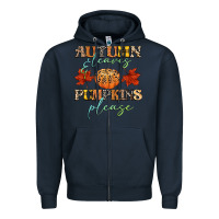 Navy autumn leaves and pumpkins please Zipper Hoodie - CowGirlArtShop