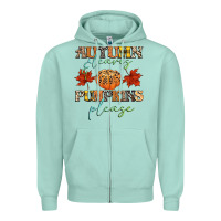 Seafoam autumn leaves and pumpkins please Zipper Hoodie - CowGirlArtShop
