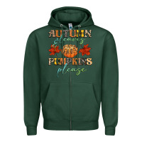 Sports Green autumn leaves and pumpkins please Zipper Hoodie - CowGirlArtShop
