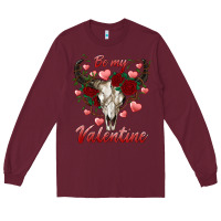 Burgundy be my valentine bull skull Long Sleeve Tee - RanaPortraitStore