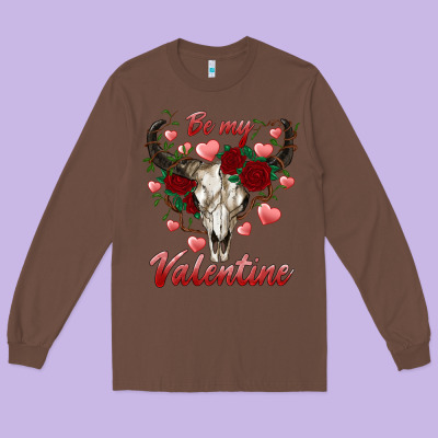 Be My Valentine Bull Skull Long Sleeve Tee Designed By Ranaportraitstore