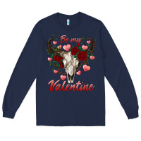 Navy be my valentine bull skull Long Sleeve Tee - RanaPortraitStore