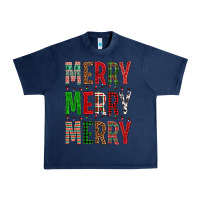 Navy Merry Merry Merry Christmas Urban Heavy Tee - BundleAndBundleShop