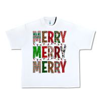 White Merry Merry Merry Christmas Urban Heavy Tee - BundleAndBundleShop