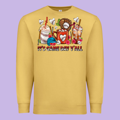 It's Game Day Y'all Baseball Coffee Cups Premium Sweatshirt Designed By Fadigitalartstudio