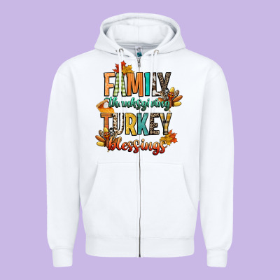 Family Thanksgiving Turkey Blessing Zipper Hoodie Designed By Cowgirlartshop