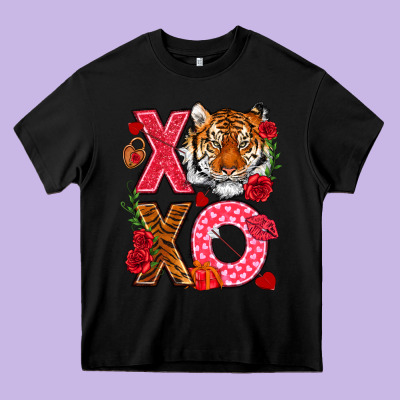 Xoxo With Tiger Heavy Core Tee Designed By Nancycooperartshop