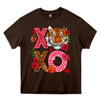 Chocolate Brown xoxo with tiger Heavy Core Tee - NancyCooperArtShop