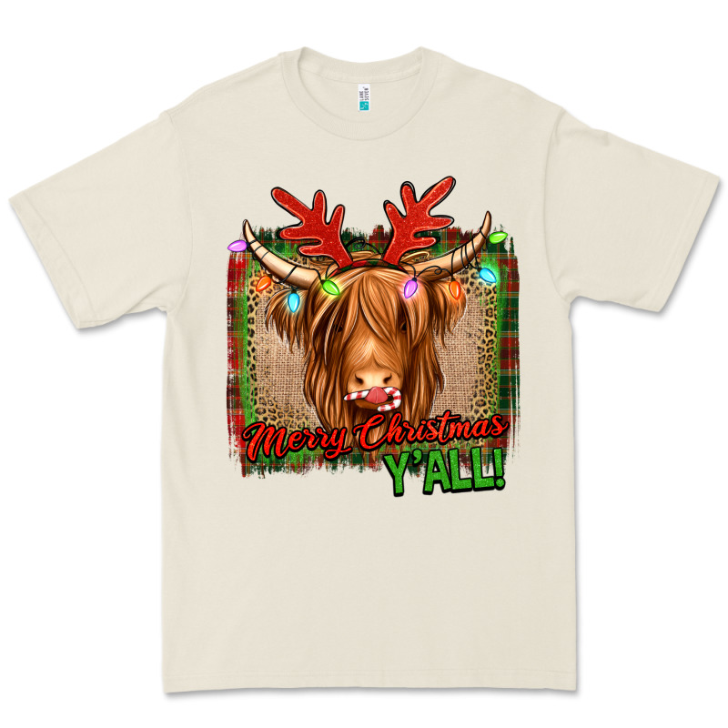 Merry Christmas Y'all Highland Cow Premium Tee by Jasminsmagicworld | Teevron