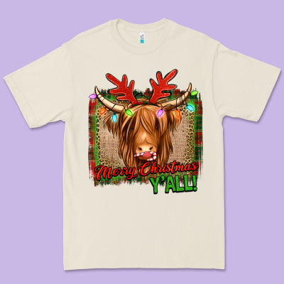 Merry Christmas Y'all Highland Cow Premium Tee Designed By Jasminsmagicworld