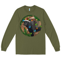 Army Green Black Angus Bull with Christmas Lights Long Sleeve Tee - RanaPortraitStore