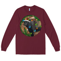 Burgundy Black Angus Bull with Christmas Lights Long Sleeve Tee - RanaPortraitStore