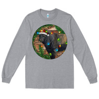 Heather Grey Black Angus Bull with Christmas Lights Long Sleeve Tee - RanaPortraitStore