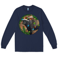 Navy Black Angus Bull with Christmas Lights Long Sleeve Tee - RanaPortraitStore