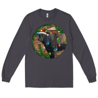 Smoke Black Angus Bull with Christmas Lights Long Sleeve Tee - RanaPortraitStore