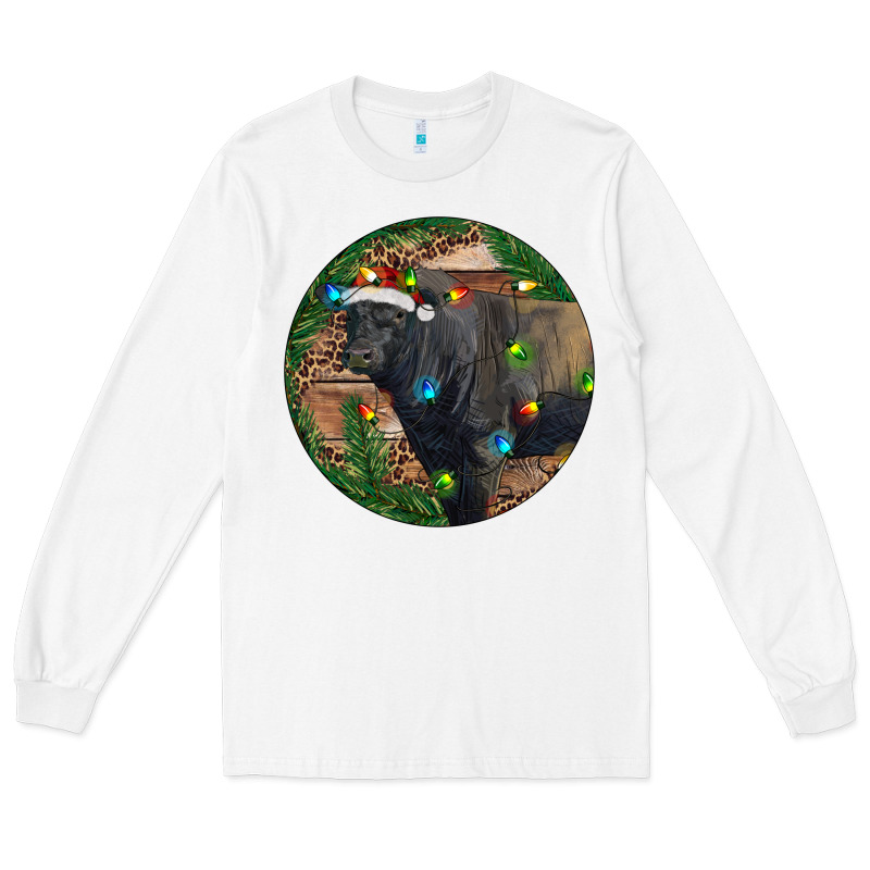 Black Angus Bull With Christmas Lights Long Sleeve Tee by RanaPortraitStore | Teevron