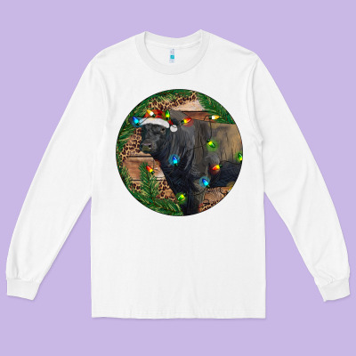 Black Angus Bull With Christmas Lights Long Sleeve Tee Designed By Ranaportraitstore