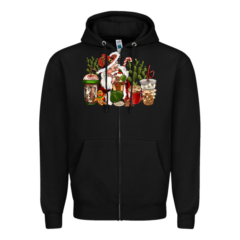 Western Santa Cowboy Coffe Cups Christmas Zipper Hoodie by CowGirlArtShop | Teevron