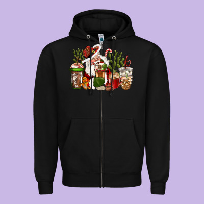 Western Santa Cowboy Coffe Cups Christmas Zipper Hoodie Designed By Cowgirlartshop