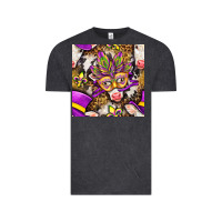 Vintage Black Mardi Gras cow with carnival mask seamless pattern Vintage Tee - BundleAndBundleShop